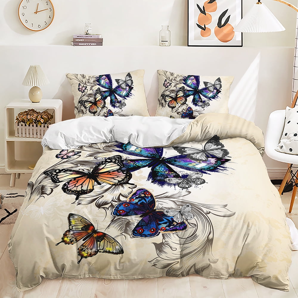 Colorful Butterflies Bedding Set,Twin Size Kids Bed Set,Gradient