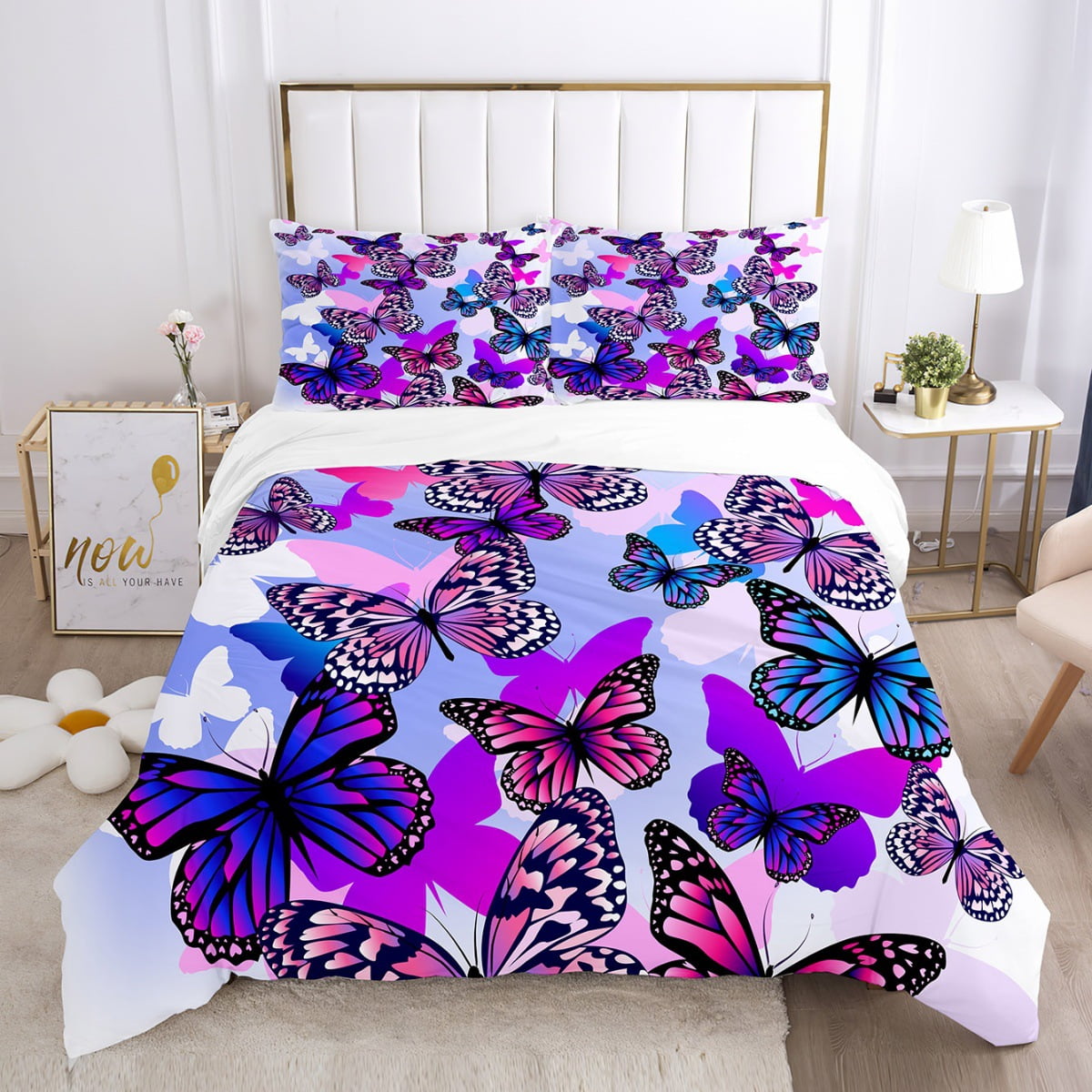 Colorful Butterflies Bedding Set,Twin Size Kids Bed Set,Gradient
