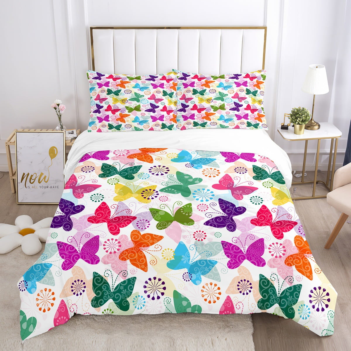 Colorful Butterflies Bedding Set,Twin Size Kids Bed Set,Gradient
