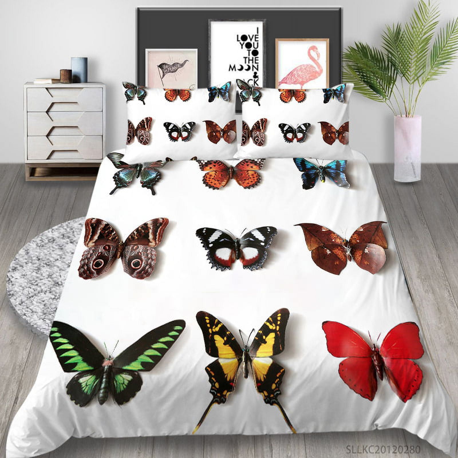 Colorful Butterflies Bedding Set,Twin Size Kids Bed Set,Gradient