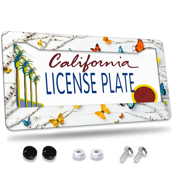 Colorful Butterflies Designs Aluminum License Plate Frame, License Plate Cover for Car Decorative Parts, Rust-Proof Weather-Proof Suitable for All Vehicles 12 "X 6"