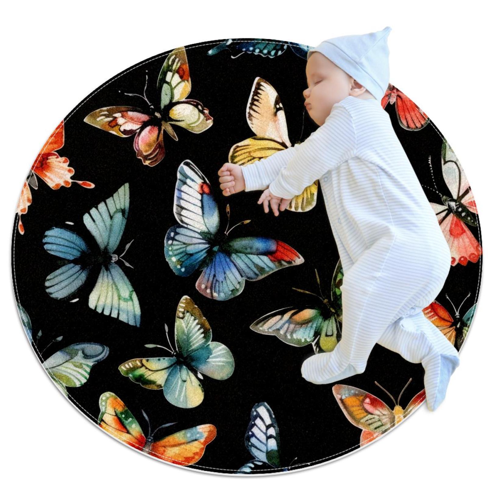 Colorful Butterflies Doddle Pattern Anti Slip Area Rugs For Bedroom