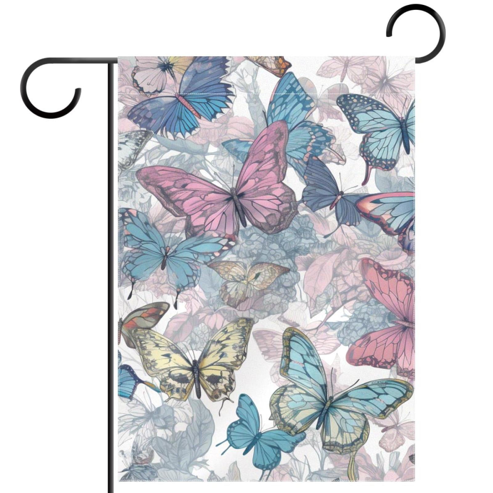 Colorful Butterflies Double Sided Garden Flag Decorative Weather Resistant Yard Flag, Large DIY Vertical Flag for Farmhouse Patio Lawn, 28x40 Inch