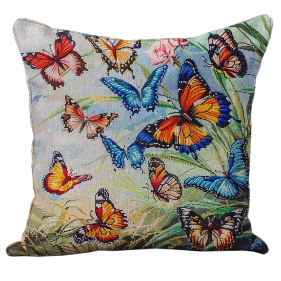 Colorful Butterflies in Flight DIY Stamped Cross Stitch Pillow Kits Embroidery Pillowcase 11CT Counted Needlepoint Handmade Cushion Cover for Home Sofa Christmas Decor 18x18in(4)