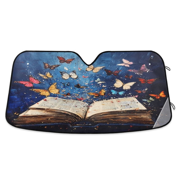 Colorful Butterflies Fly on Book Car Windshield Sun Shade Foldable Car Front Window Visor Heat and UV Protection 55x27.6