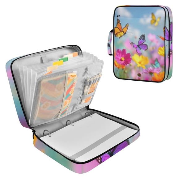 Colorful Butterflies Flying Spring Flowers Accordion File Organizer Expanding File Folder 3-Ring Binder Bag 500 Sheets A4 Size