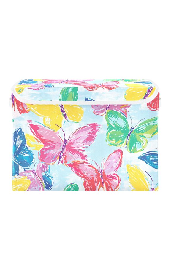 Colorful Butterflies Large Storage Bins with Linen Collapsible Lid Storage Box 16.7 x 12.6 x 11.8in