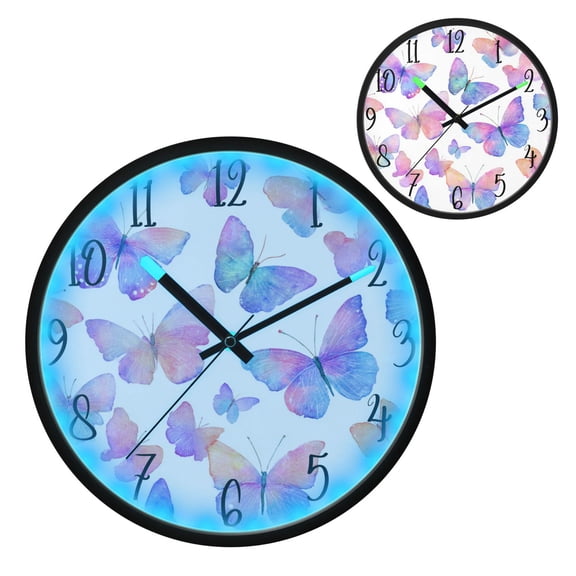 Colorful Butterflies Luminous Wall Clock with Sound-Activated LED 12-Inch Silent Acrylic Timepiece for Bedroom Livingroom or Office