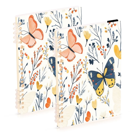 Colorful Butterflies Pattern 2-Piece A5 PP Notebooks, Adjustable Rings, 80g Paper, Diary Set