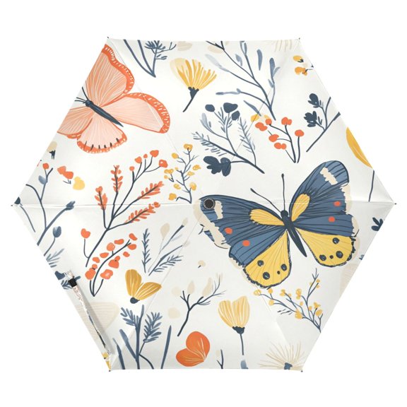 Colorful Butterflies Pattern Folding Umbrella UV50+ Waterproof Sun Protection Auto Open Close Compact Fiberglass Frame