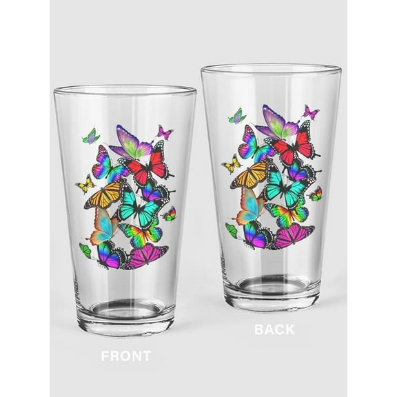 Colorful Butterflies Pint Glass -SPIdeals Designs, 16 oz Transparent Glass