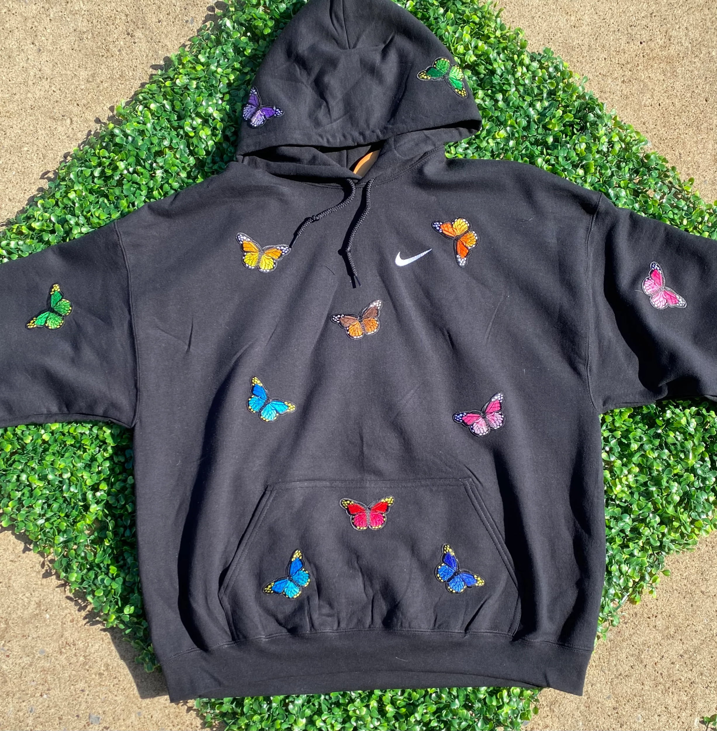 Colorful Butterflies Pressed on a Hooded Sweatshirt or Crewneck