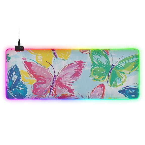 Colorful Butterflies RGB Gaming Mouse Pad Large Keyboard Mat Rubber Base 13 Light Modes