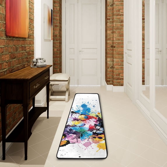 Colorful Butterflies Runner Rug Ares Rug Non-Slip Laundry Rug 72×24 inch Soft Washable for Bedroom Bathroom Kitchen Living Room