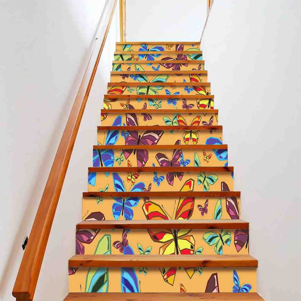 Colorful Butterflies Stair Stickers Watercolor Style Staircase Decals ...