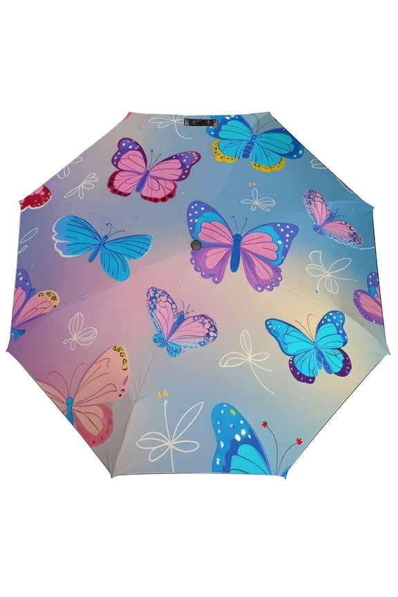 Colorful Butterflies Umbrella for Rain - Portable, Double Layer Automatic Folding Umbrella UV Protection for Rain Car Travel Outdoor Men Women