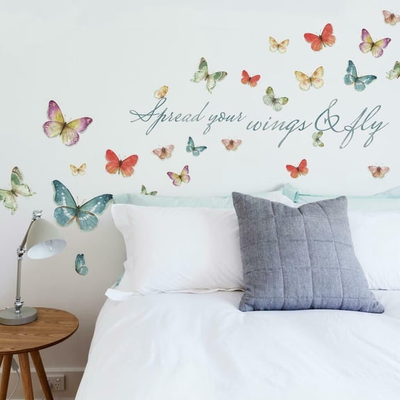 Colorful Butterflies Wall Sticker,Butterflies Wall Decals Peel and Stick Quotes Spread Your Wings & Fly Inspirational Word Wall Stickers for Bedroom
