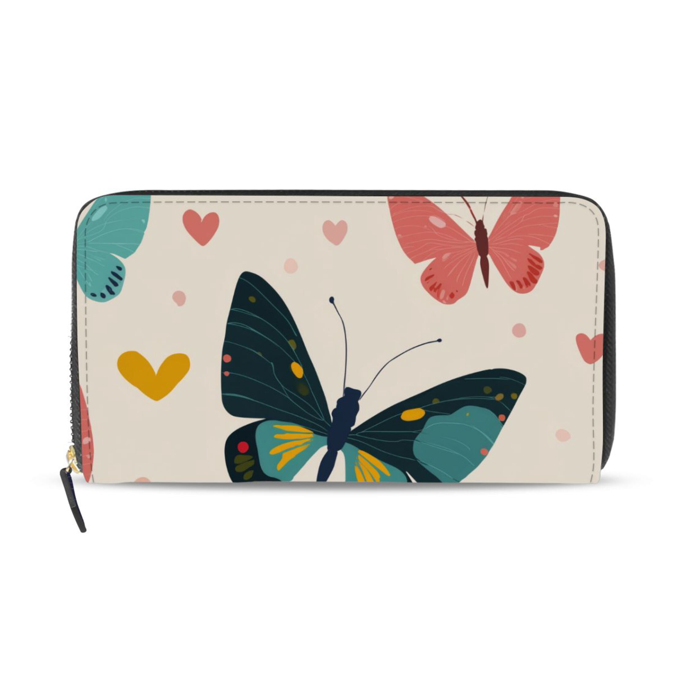 Colorful Butterflies and Pink Hearts Valentine Women's Long Zipper ...