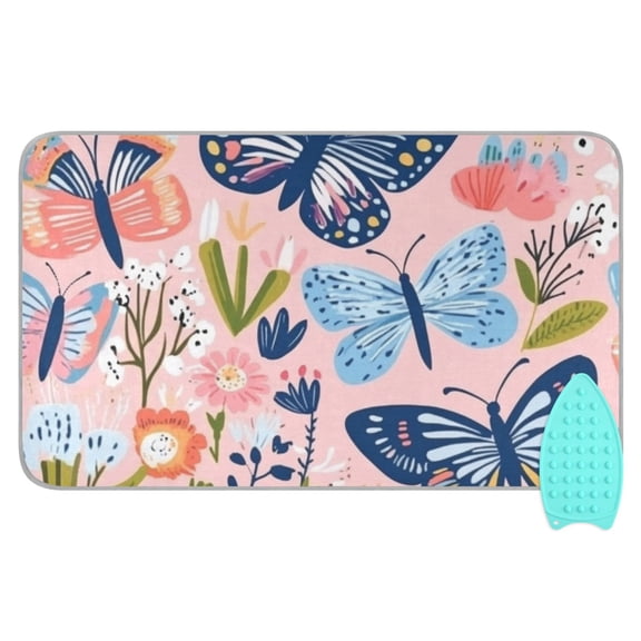 Colorful Butterflies on Pink Ironing Mat Blanket for Table Top Travel Portable Ironing Board Pad 47.2x27.6 Inch
