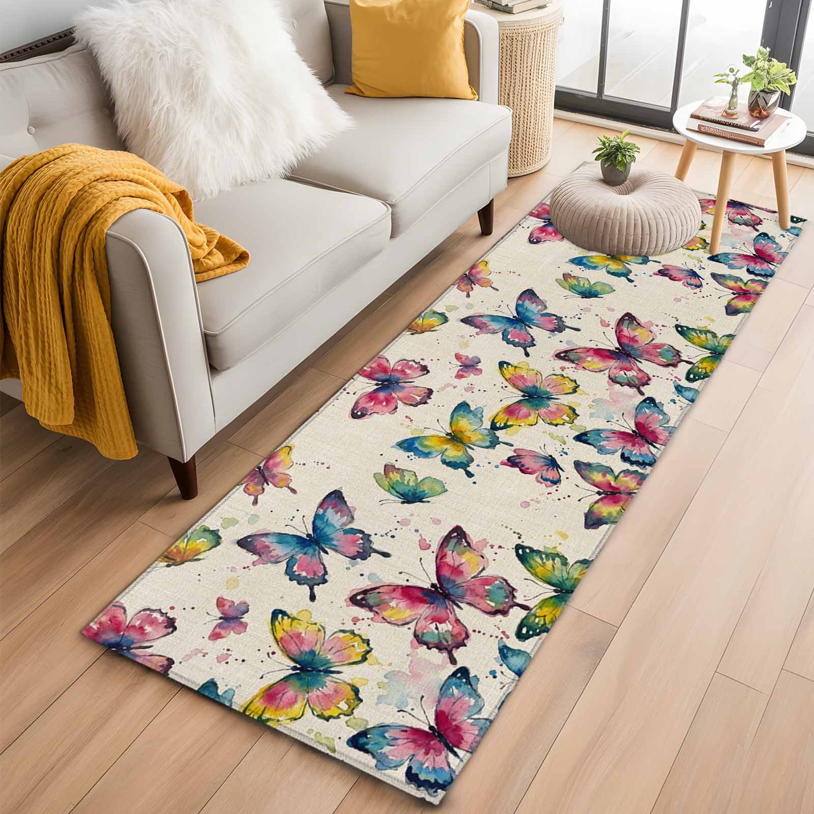 Naturestep Rug Butterfly Colorful Butterfly 2'x6' Runner Rugs for Hallway Kitchen Bedside Non ...