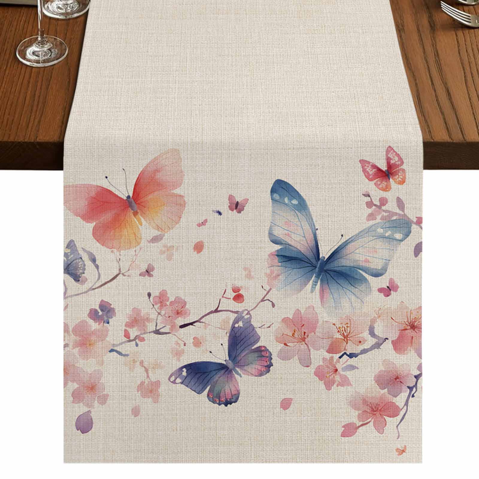 Colorful Butterfly 36 Inch Table Runner, Spring Summer Botanical ...