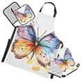 thumbnail image 1 of Colorful Butterfly 5 Pcs Kitchen Set Heat Resistant Oven Mitts and Non-Slip Pot Holders with Adjustable Cooking Apron, 1 of 6