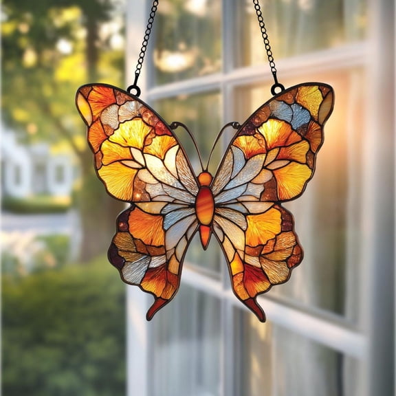 Colorful Butterfly Acrylic Window Hanging Sunset Wings Faux Stained Glass Suncatcher Gift For Garden & Spring Decor