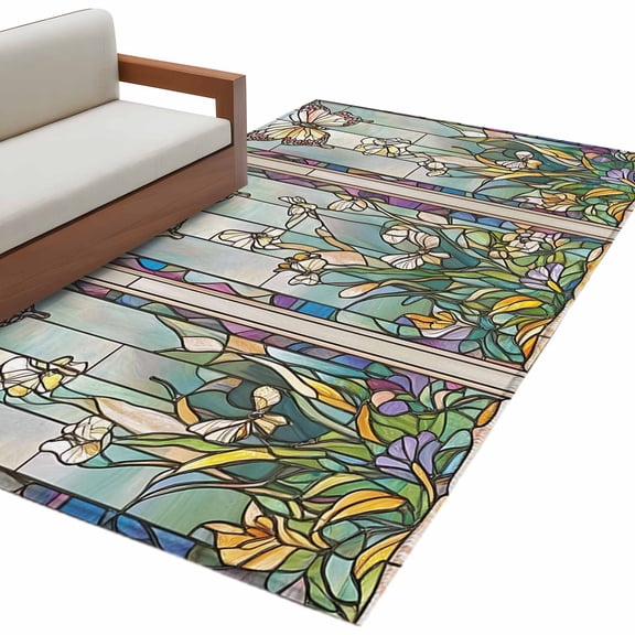Colorful Butterfly Area Rug Washable 3x5 Entryway Rug Non-Slip Indoor Low Pile Spring Botanical Summer Vintage Floor Carpet Small Rugs for Bedroom Office Living Room Kitchen Entrance Nursery