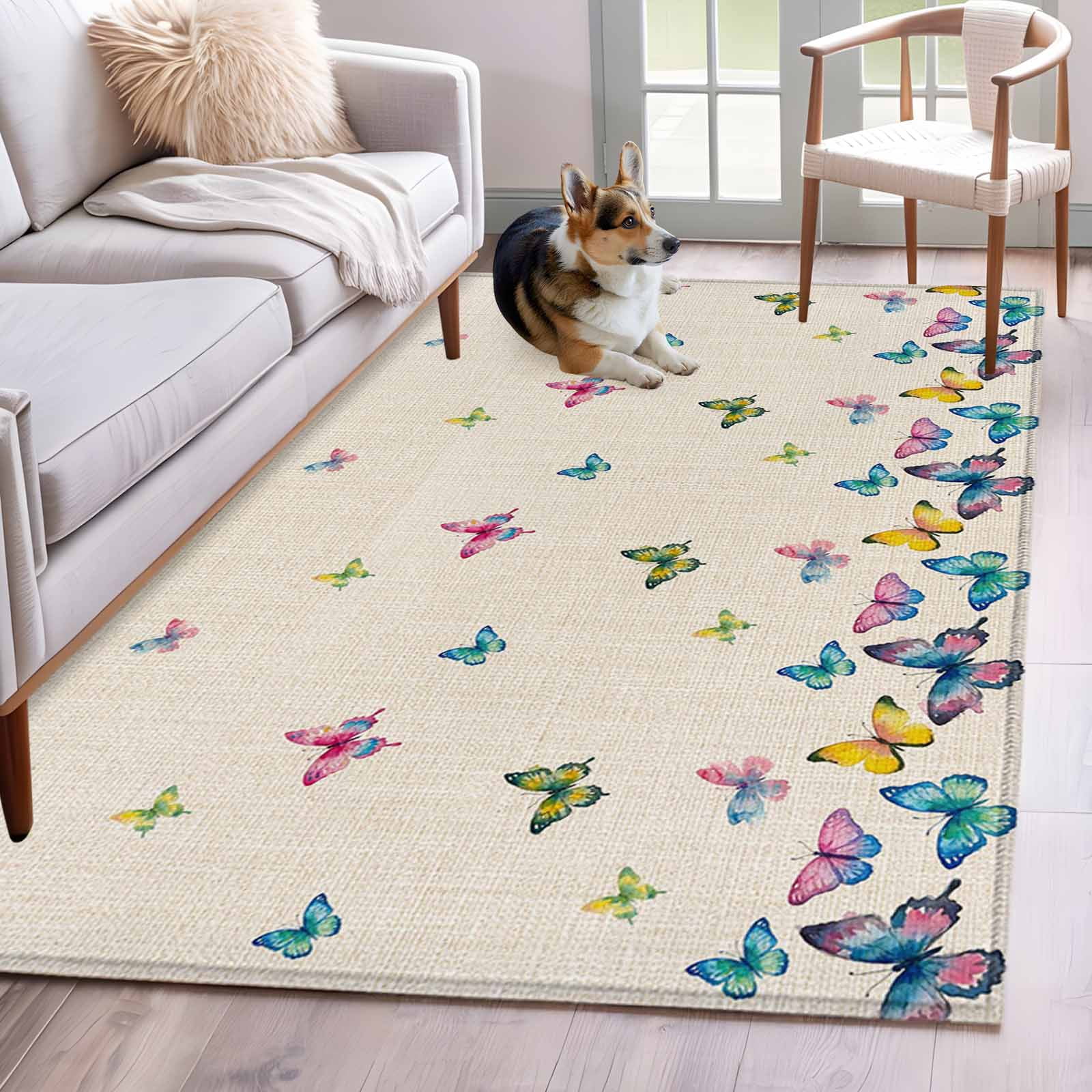 Pink Butterfly Rugs Colorful Butterfly Area Rugs 3x5 ft Pink Blue Yellow Butterflies ...