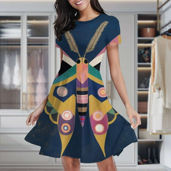 Colorful Butterfly Art Print Women's Classic Swing Skater Dress Casual Work Party Cocktail Dresses