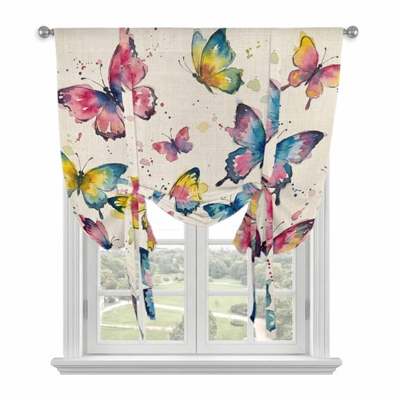 Colorful Butterfly Balloon Curtains for Bedroom/Front Door/Bathroom, Elegant Pastoral Butterflies Rustic Watercolor Tie Up Curtains 63 Inch Length Kitchen Curtains Shades for Windows 46"x63"