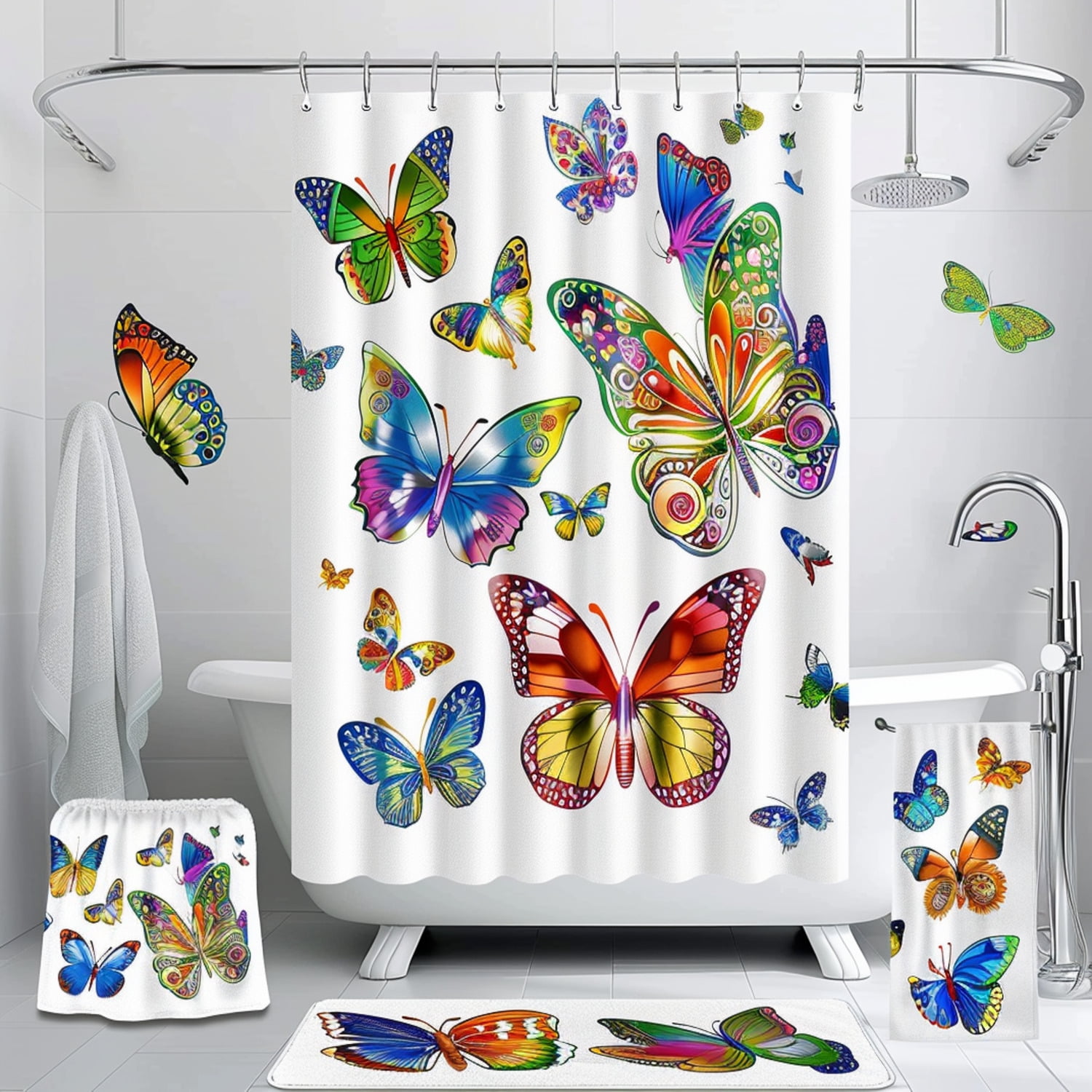 Colorful Butterfly Bathroom Accessories Set with HandDrawn Style