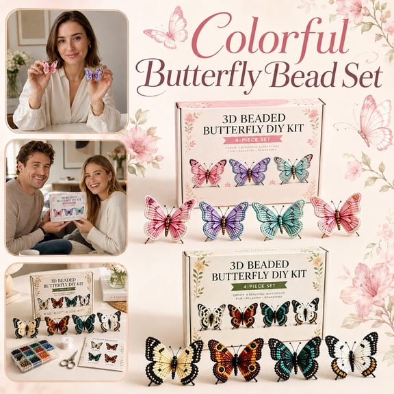 Colorful Butterfly Bead Craft Kit, 3D Beaded Butterfly DIY Set with Tray, Thread, Scissors & Guide for Jewelry Making and Decor(1pc)