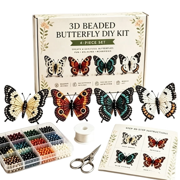 Colorful Butterfly Bead Set, 3D DIY Butterfly Craft Kit with 4 Pcs Different Styles Material for Handmade Art, Leisure Handcraft, Parent Child Interaction, Desktop Display Decor