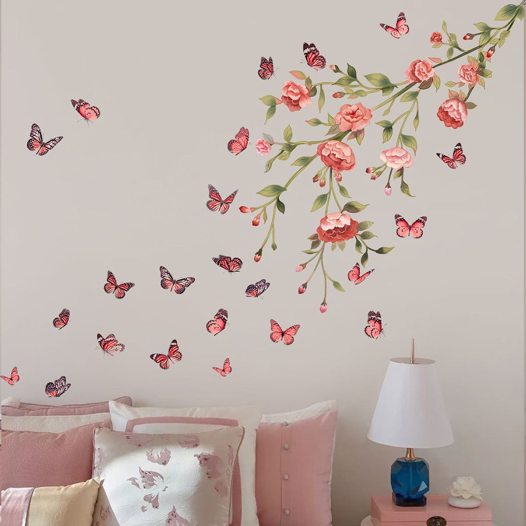 Colorful Butterfly Branch Flower Wall Sticker Quote Art Decal Home Decoration
