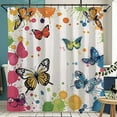 Colorful Butterfly Cartoon Oil Painting Shower Curtain with Ink