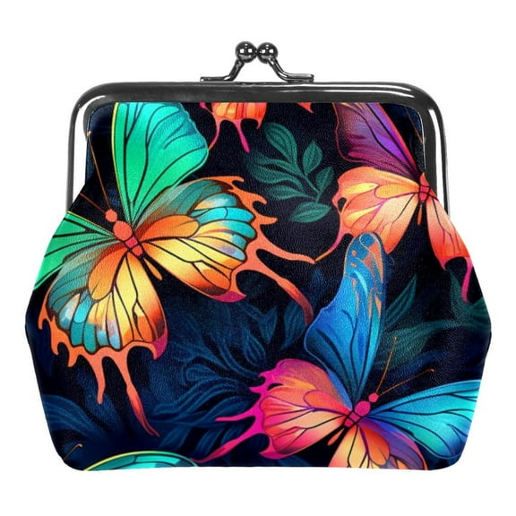 Colorful Butterfly Coin Purse Kiss Lock Change Purse Vintage Trinkets Pouch