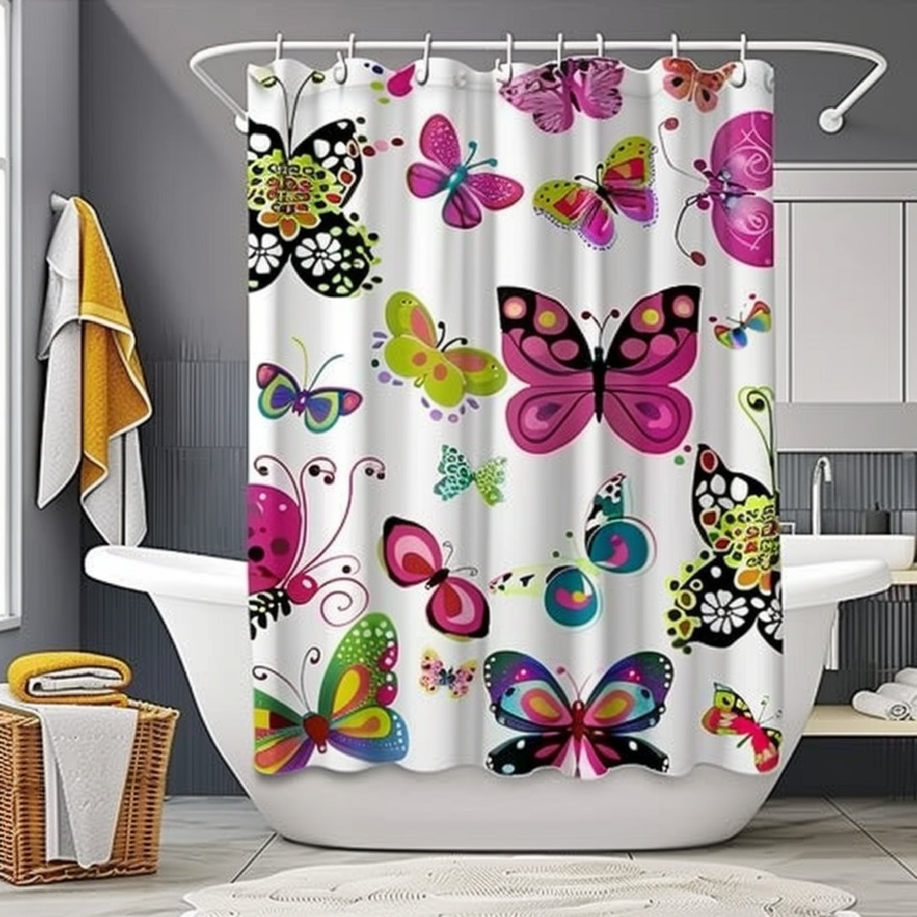 Colorful Butterfly Design Kids Bathroom Shower Curtain Cute & Playful