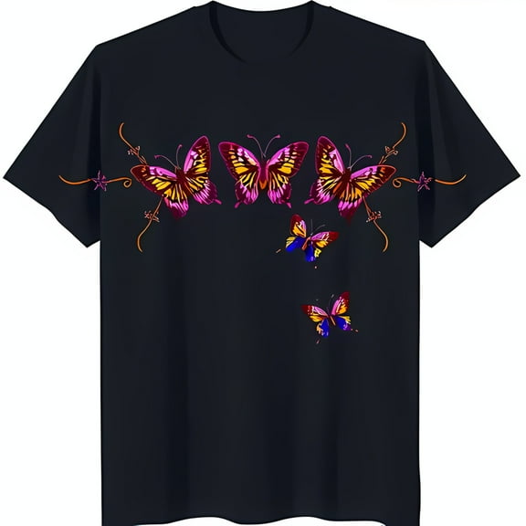 Colorful Butterfly Design on Black T-Shirt Vibrant & Stylish Graphic Tee