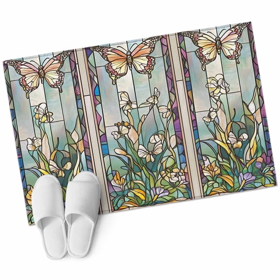 Colorful Butterfly Entryway Rug 2x3 Area Rug Washable Indoor Doormat Small Bathroom Rugs Non-Slip Low Pile Accent Throw Rugs Spring Botanical Summer Vintage Floor Carpet for Kitchen Bedroom Entrance