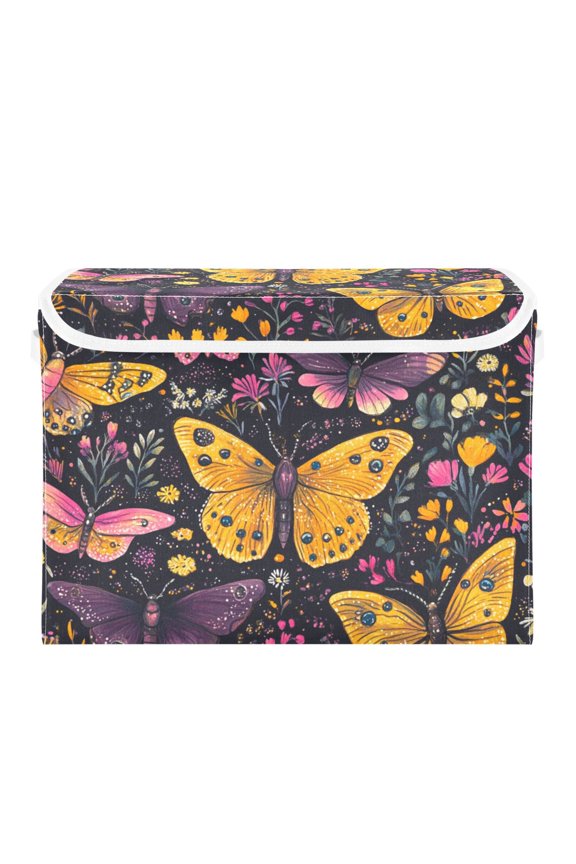 Colorful Butterfly Floral Large Storage Bins with Linen Collapsible Lid Storage Box 16.7 x 12.6 x 11.8in