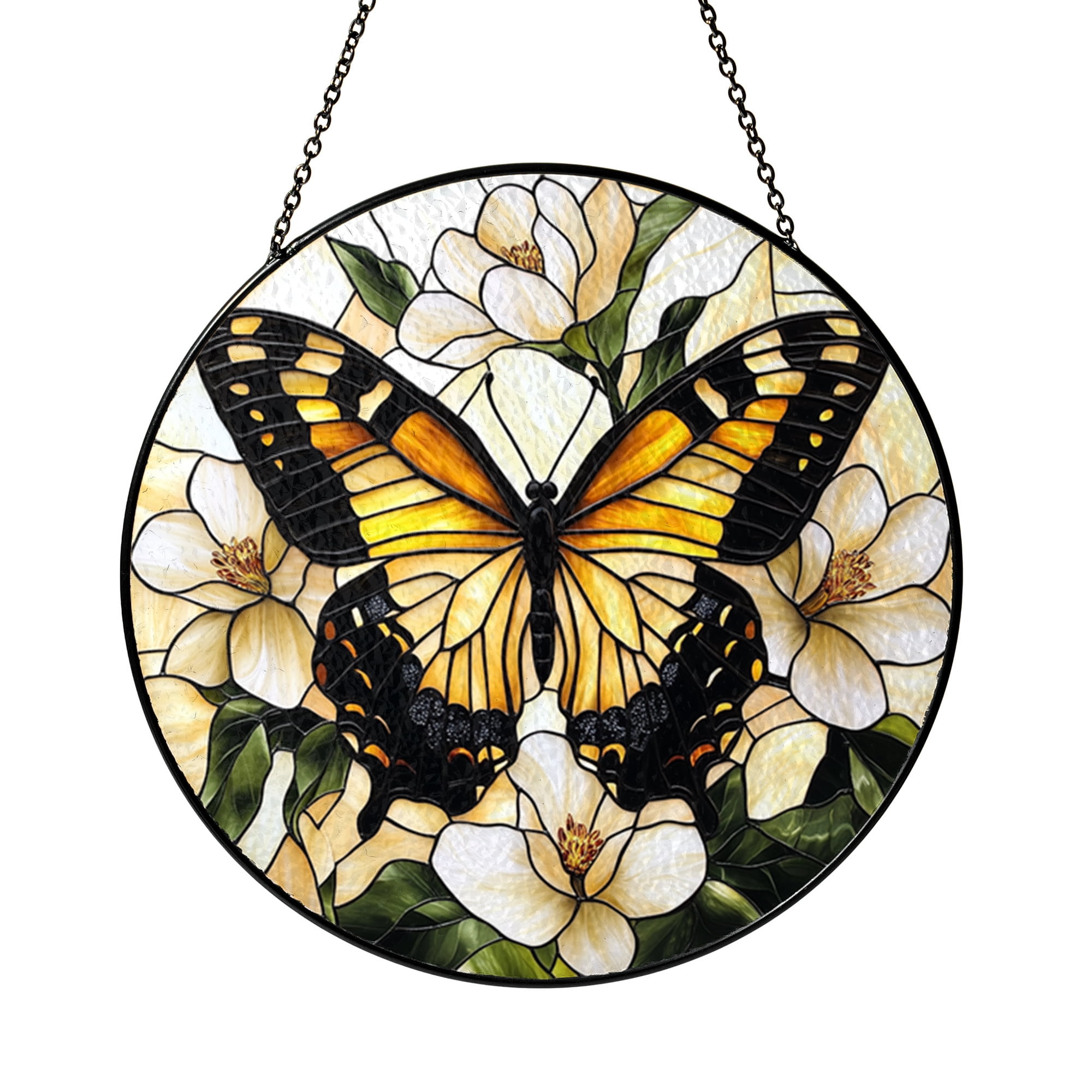 Colorful Butterfly Floral Stained Glass Style Suncatcher for Window ...
