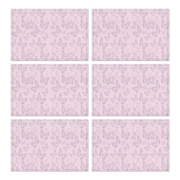 Colorful Butterfly Floral Tropical Pattern Heat Resistant Flax Table Mats, Wrinkle Free Machine Washable Place Mats for Dining Table, Artistic Cute Design for Butterfly Lover, Set of 6