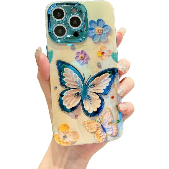 Colorful Butterfly Flowers Phone Case Compatible with iPhone Case for Women Girls (Blue,iPhone 11)