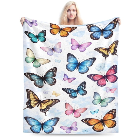 Colorful Butterfly Garden Blanket Spring Butterfly Throw Blanket Watercolor Nature Blanket Easter Spring Cozy Soft Flannel Throw 50x40
