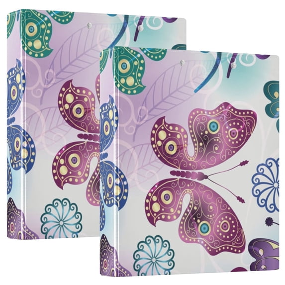 Colorful Butterfly Hardcover 3 Ring Binder 1.5 inch Round Rings with Interior Pockets Binders Organizer Office School 1 Pack