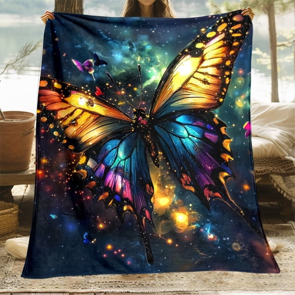 A Colorful Butterfly High Definition Printed Flannel Blanket, Light And Soft Warm, Sofa Chair, Living Room, Bedroom, All Seasons, Office, Camping, Yoga, Travel, Decorative Plush, Beach, Gifts, Nap Bl
