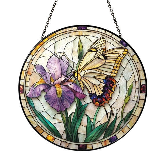 Colorful Butterfly Iris Stained Glass Window Hanging, Nature Suncatcher Gift