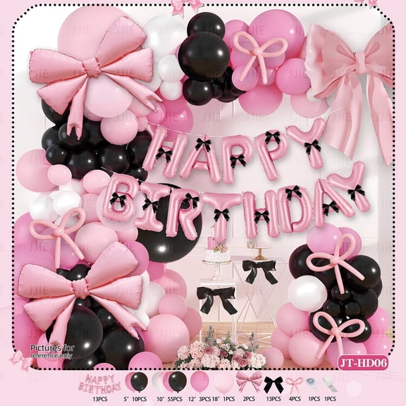 Colorful Butterfly Knot Balloon Set - Pink, Green & Black - Perfect for Birthday, Baby Shower, and Wedding Decorations