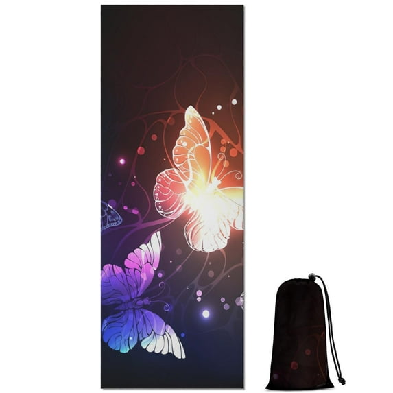Colorful Butterfly Light Pattern Hot Yoga Mat Towel Non Slip for Hot Yoga - Quick-Drying Yoga Mat Cover with 4 Corner Pockets with Travel Bag - Hot Yoga Towel Non Slip 70"x26"